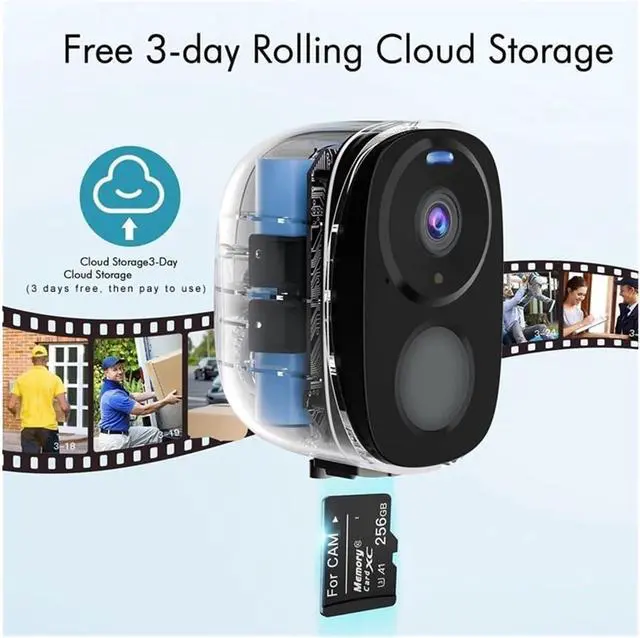 Alt view image 6 of 7 - 2K Battery Powered Wireless WiFi Outdoor Security Camera, AI Motion Detection with Spotlight & Siren Alarm, Full Color Night Vision, IP66 Weatherproof Surveillance Cam(2Sets BW4 Solar Cam)