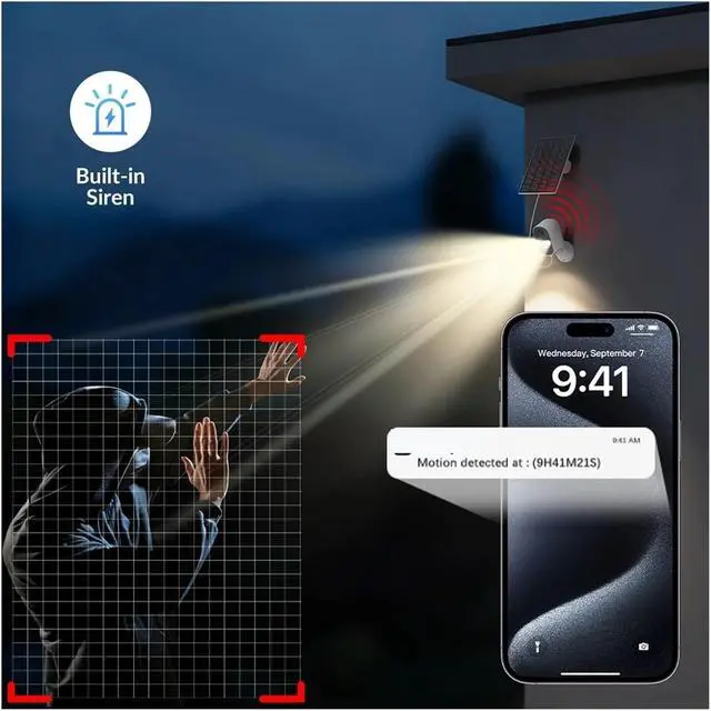 Alt view image 6 of 6 - 1080P WiFi Solar Camera Outdoor Solar Battery Powered Security Camera PIR Motion Alarm TF Cloud Audio Night Vision(Cam NO SD Card)