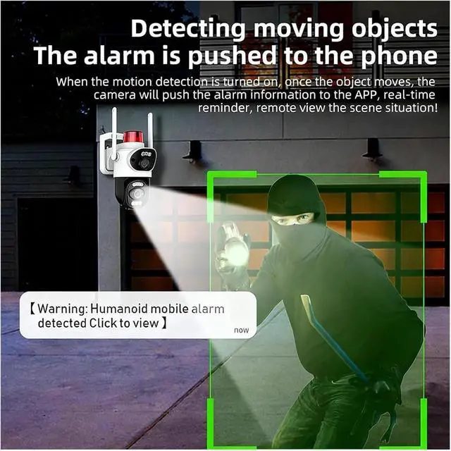 Alt view image 5 of 7 - 4K 8MP Outdoor PTZ Security Device Dual Lens 10X Digital Zoom AI Human Detection Warning Light Surveillance Equipment(AU,WiFi add 32G)