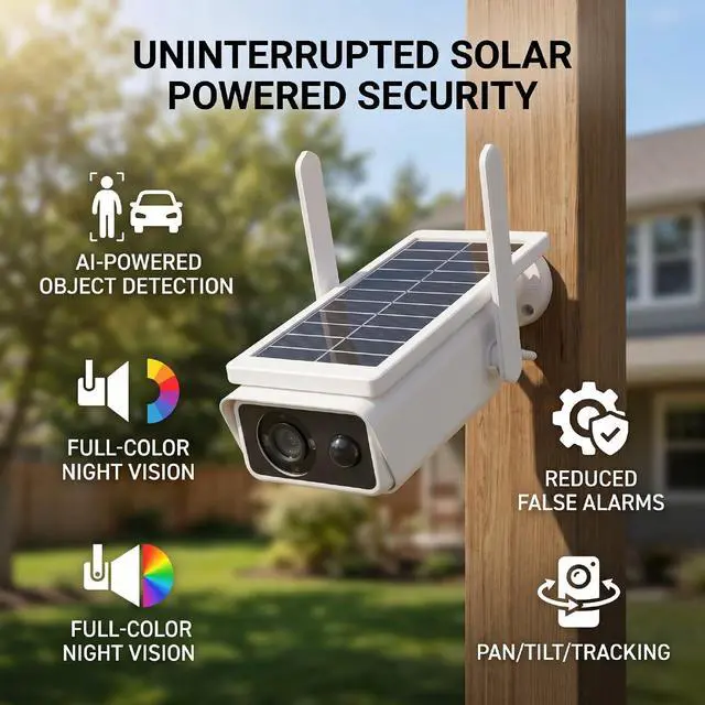 Alt view image 4 of 7 - Solar Security Camera, ABS Solar WiFi Home Security Camera, 3MP 2.5K PTZ AI Human Vehicle Detection, Color Night Vision, IP66 Outdoor Monitoring for Home Yard Garage