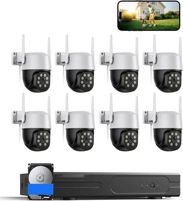 Main image of 5MP WiFi Security Camera System with 8-Channel NVR, 3TB Hard Drive, 8 Indoor Outdoor Cameras, 360° Ptz, Night Vision, IP66 Waterproof, App Control