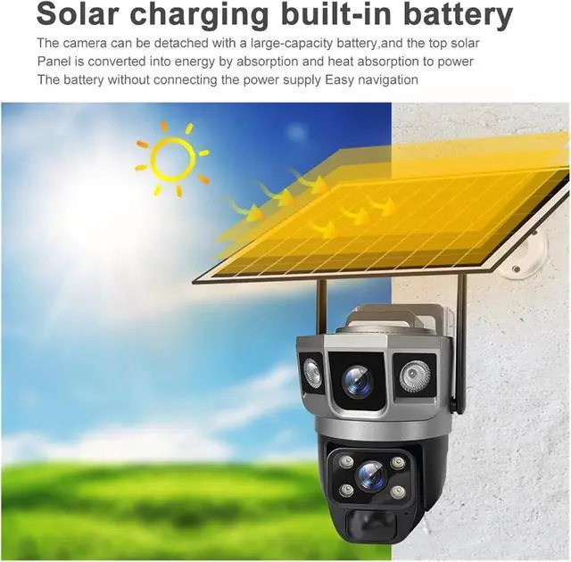 Alt view image 4 of 7 - V380 Pro 12MP Solar WiFi IP Camera CCTV Two Lens Three Screen Auto Tracking Outdoor 6K Security Surveillance PTZ Camera(Camera add 64G Card)