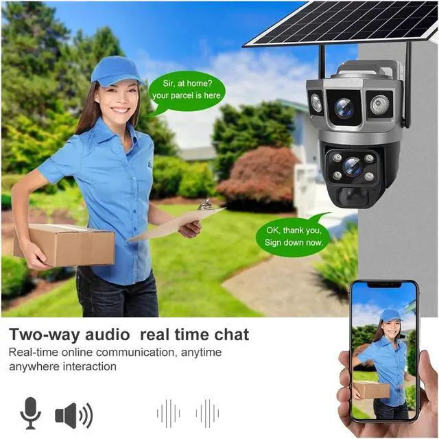 Alt view image 5 of 7 - V380 Pro 12MP Solar WiFi IP Camera CCTV Two Lens Three Screen Auto Tracking Outdoor 6K Security Surveillance PTZ Camera(Camera add 64G Card)