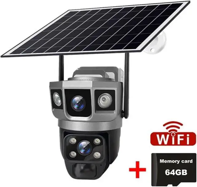 Alt view image 2 of 7 - V380 Pro 12MP Solar WiFi IP Camera CCTV Two Lens Three Screen Auto Tracking Outdoor 6K Security Surveillance PTZ Camera(Camera add 64G Card)