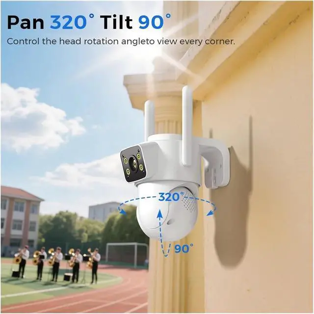 Alt view image 6 of 6 - 4K PTZ WiFi IP Camera 8MP Dual Lens AI Human Detection Outdoor Security CCTV with Dual Screens ICSEE App Control(UK Plug,8MP Add 128G SD Card)