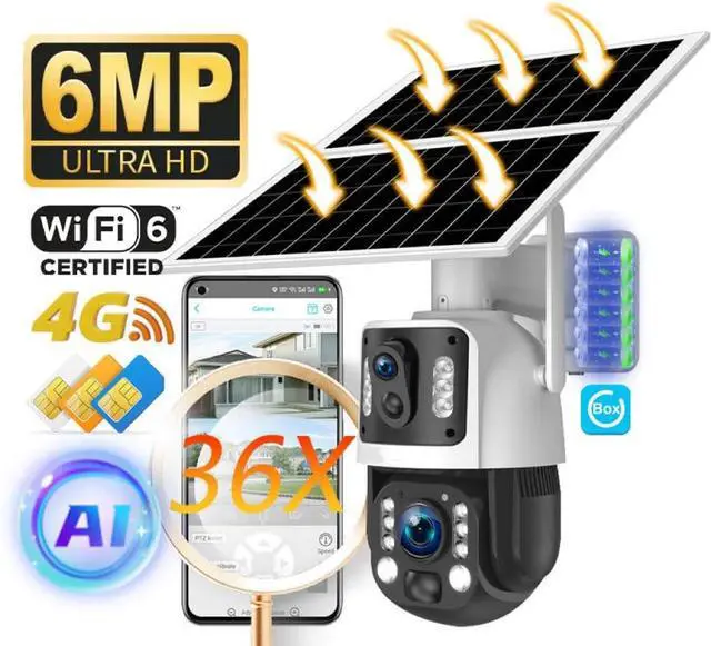 Alt view image 2 of 6 - for UBOX 36X Zoom Solar Security Camera Wireless Outdoor, 3MP Dual Lens PTZ Camera with 20X Optical Zoom, PIR AI Human Detection, Night Vision, Two-Way Audio, Solar Powered, IP66 Waterproof2