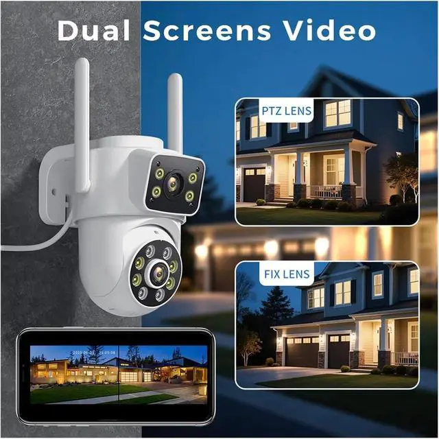 Alt view image 4 of 6 - 4K PTZ WiFi IP Camera 8MP Dual Lens AI Human Detection Outdoor Security CCTV with Dual Screens ICSEE App Control(UK Plug,8MP Add 128G SD Card)