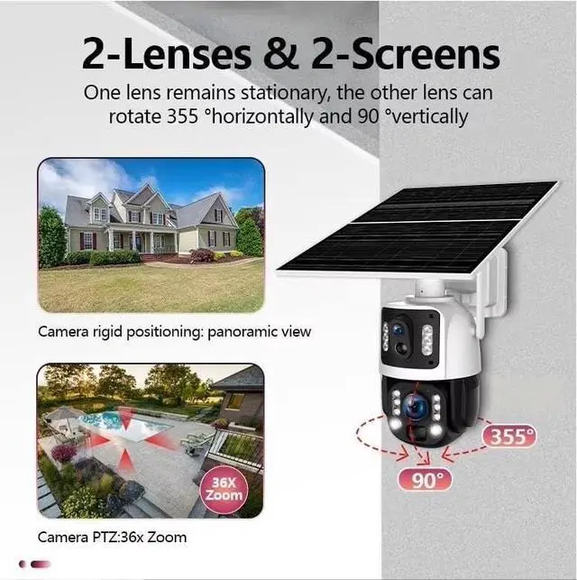 Alt view image 4 of 6 - for UBOX 36X Zoom Solar Security Camera Wireless Outdoor, 3MP Dual Lens PTZ Camera with 20X Optical Zoom, PIR AI Human Detection, Night Vision, Two-Way Audio, Solar Powered, IP66 Waterproof2