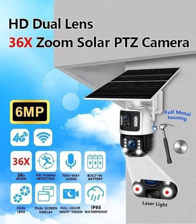 Alt view image 6 of 6 - for UBOX 36X Zoom Solar Security Camera Wireless Outdoor, 3MP Dual Lens PTZ Camera with 20X Optical Zoom, PIR AI Human Detection, Night Vision, Two-Way Audio, Solar Powered, IP66 Waterproof2