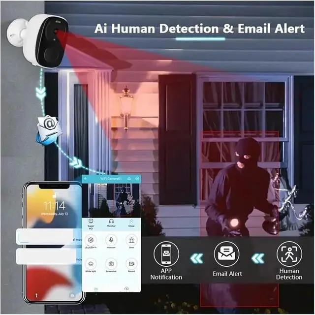 Alt view image 6 of 6 - Security Cameras Outdoor, 2K 3MP Battery Powered WiFi Security Camera with Spotlight Siren, 2-Way Audio, Waterproof(1 Set SolarCam TF64)
