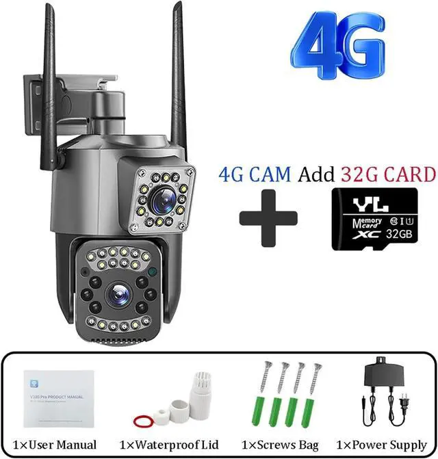 Alt view image 2 of 7 - Camera 8MP 4K Dual Lens Outdoor PTZ IP Cameras Night Vision Security Protection CCTV 4G Sim Card Net Video Surveillence(AU Plug,4G Cam 32G Card)