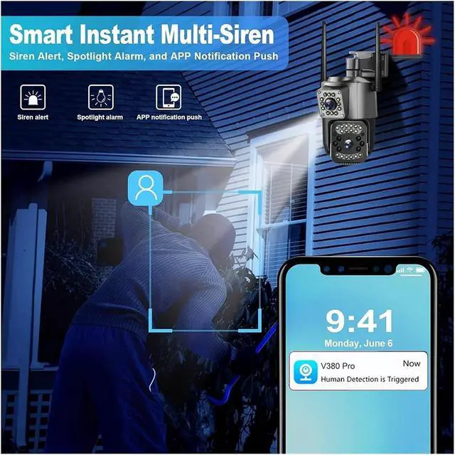 Alt view image 3 of 7 - Camera 8MP 4K Dual Lens Outdoor PTZ IP Cameras Night Vision Security Protection CCTV 4G Sim Card Net Video Surveillence(AU Plug,4G Cam 32G Card)