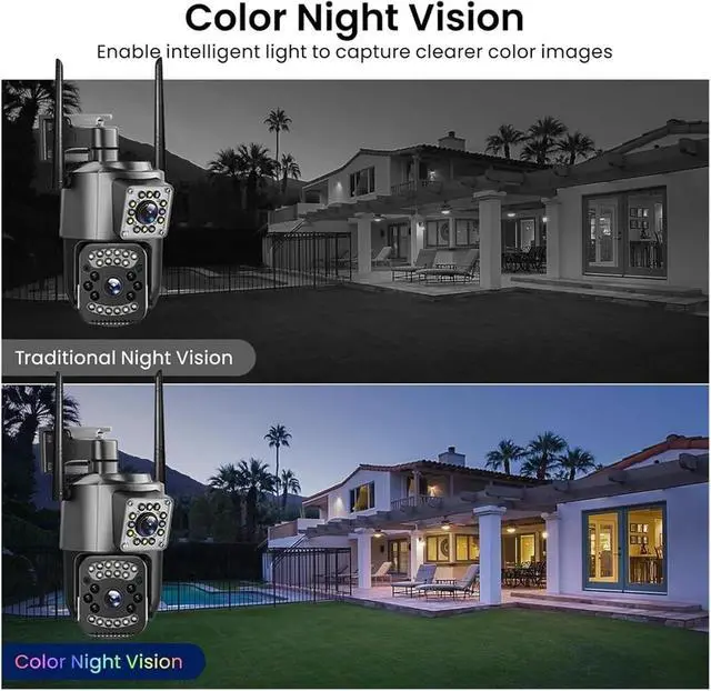 Alt view image 4 of 7 - Camera 8MP 4K Dual Lens Outdoor PTZ IP Cameras Night Vision Security Protection CCTV 4G Sim Card Net Video Surveillence(AU Plug,4G Cam 32G Card)