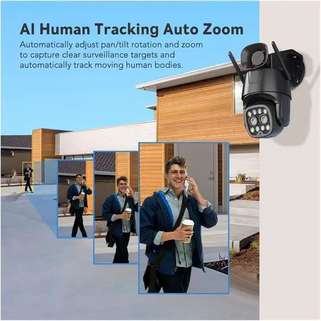 Alt view image 3 of 6 - WiFi / 4G Sim Card Security Camera Dual 4K 8MP Ultra HD Lens 10X Digital Zoom AI Human/Vehicle/Pets Smart Detection 16MP Camera(16MP WiFi NO TF Card)