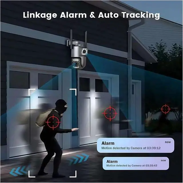 Alt view image 7 of 7 - Camera 8MP 4K Dual Lens Outdoor PTZ IP Cameras Night Vision Security Protection CCTV 4G Sim Card Net Video Surveillence(AU Plug,4G Cam 32G Card)