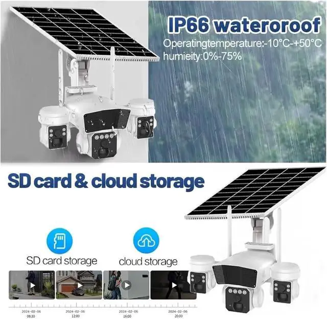 Alt view image 5 of 6 - 6MP Solar Power Triple Lens 4G/WiFi IP Camera Full Color AI Humanoid Detection Home Security CCTV Monitor(WiFi Kind)