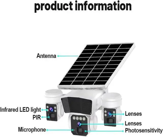 Alt view image 6 of 6 - 6MP Solar Power Triple Lens 4G/WiFi IP Camera Full Color AI Humanoid Detection Home Security CCTV Monitor(WiFi Kind)