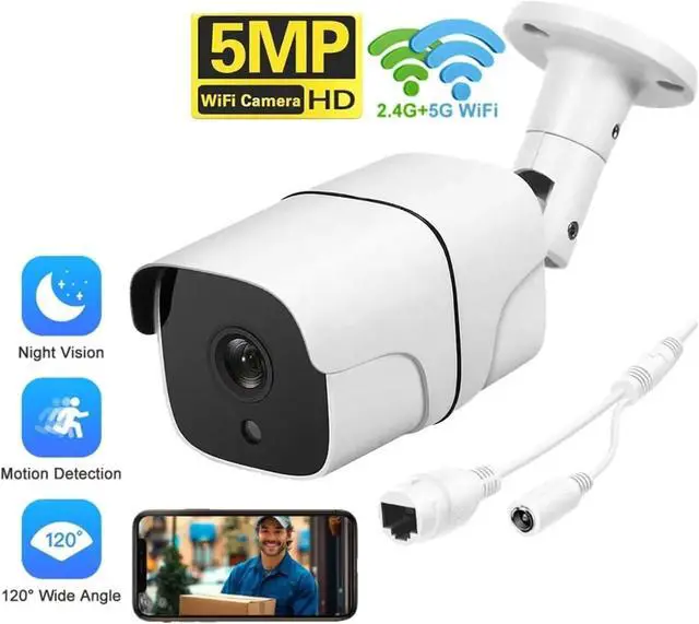 Alt view image 3 of 7 - 5MP 5G WiFi IP Camera Outdoor Bullet Smart Home Security Cameras Auto Tracking Color Night Vision Video Audio Surveillance(EU Plug,5MP with 128G Card)