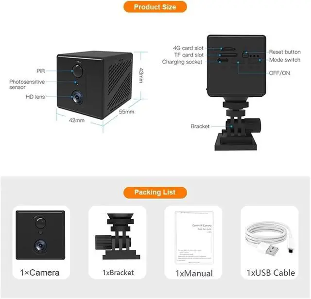 Alt view image 7 of 7 - Mini 4G Security Camera SIM Card WiFi Ultra HD Surveillance Camera 3000 MAh Battery Low Power Voice Intercom CCTV Camcorder(4G NO Card)
