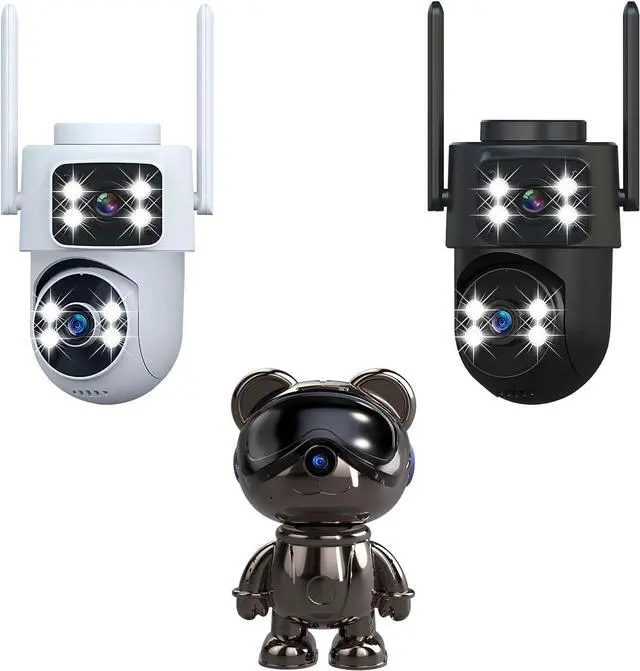 Main image of Virtual Bundle, 2MP White & Black SQ17 Dual-Lens Cameras + Gloss Gunmetal TDB5 Bear Camera, 3K WiFi Indoor Security Cameras with AI Auto Tracking