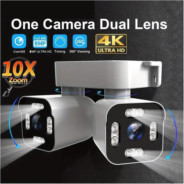 Alt view image 3 of 7 - 4K 8MP Dual Lens Outdoor WiFi PTZ Camera 10X Zoom Waterproof IP Cameras 360° Security Protection CCTV Surveillance Cam(K Plug,8MP with 64G Card)