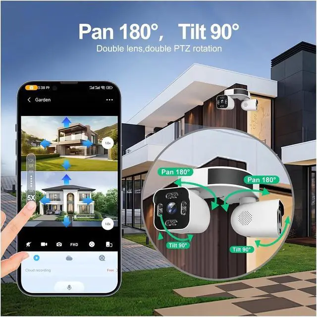 Alt view image 4 of 7 - 4K 8MP Dual Lens Outdoor WiFi PTZ Camera 10X Zoom Waterproof IP Cameras 360° Security Protection CCTV Surveillance Cam(K Plug,8MP with 64G Card)
