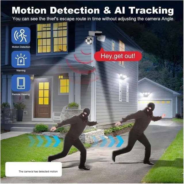 Alt view image 7 of 7 - 4K 8MP Dual Lens Outdoor WiFi PTZ Camera 10X Zoom Waterproof IP Cameras 360° Security Protection CCTV Surveillance Cam(K Plug,8MP with 64G Card)
