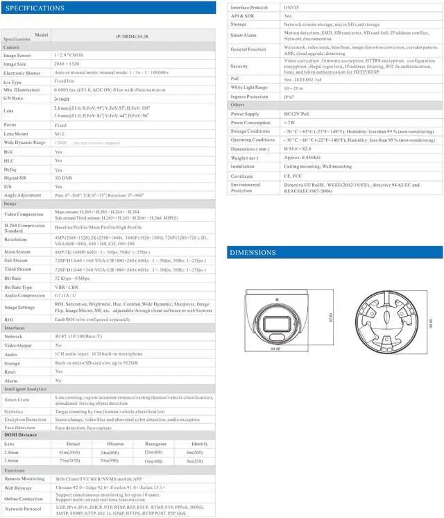 Alt view image 3 of 4 - ENS Titanium IP-5IRD4C44-28 IP 4MP 2.8mm 66ft White Light Color WDR AI PoE Turret Camera