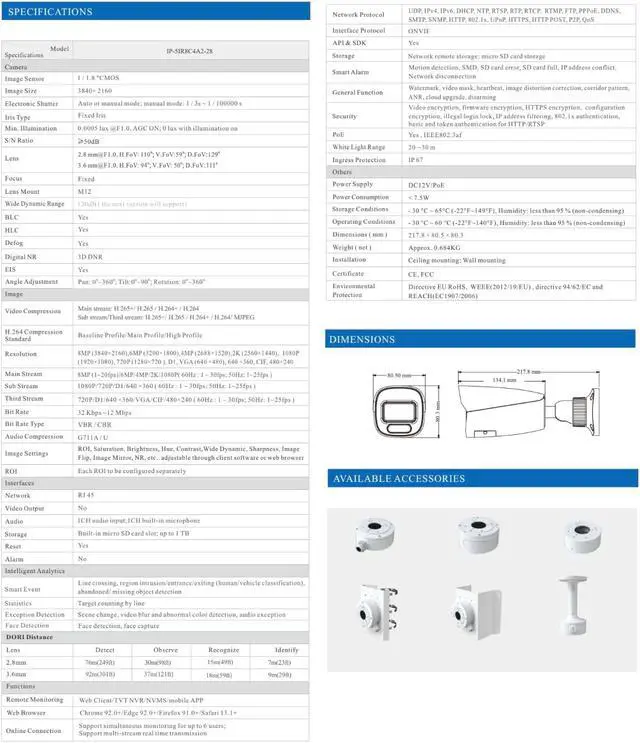 Alt view image 3 of 4 - ENS Titanium IP-5IR8C4A2-28 IP 8MP/4K 2.8mm 98ft White Light Color Ai-ISP PoE Bullet Camera