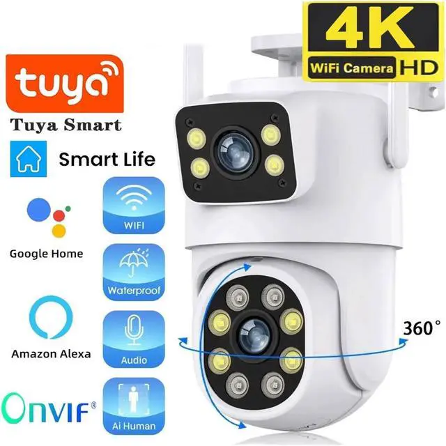 Alt view image 2 of 7 - 4K 8MP Tuya Dual Lens PTZ WiFi Outdoor Security Camera, Dual Screen Surveillance Cam with AI Human Auto Tracking, Compatible with Alexa & Google Assistant(AU,4MP No SD Card)