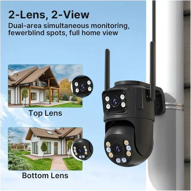 Alt view image 4 of 7 - Outdoor WiFi PTZ Security Camera, Dual Lens Dual Screen with AI Auto Tracking, Two-Way Audio Home Surveillance Cam(EU Plug,2.4G and 5G WiFi)