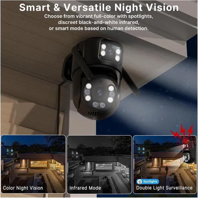 Alt view image 5 of 7 - Outdoor WiFi PTZ Security Camera, Dual Lens Dual Screen with AI Auto Tracking, Two-Way Audio Home Surveillance Cam(EU Plug,2.4G and 5G WiFi)