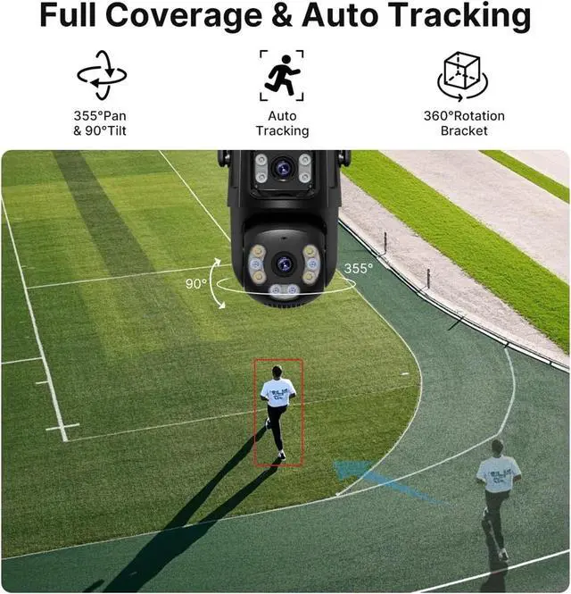 Alt view image 7 of 7 - Outdoor WiFi PTZ Security Camera, Dual Lens Dual Screen with AI Auto Tracking, Two-Way Audio Home Surveillance Cam(EU Plug,2.4G and 5G WiFi)