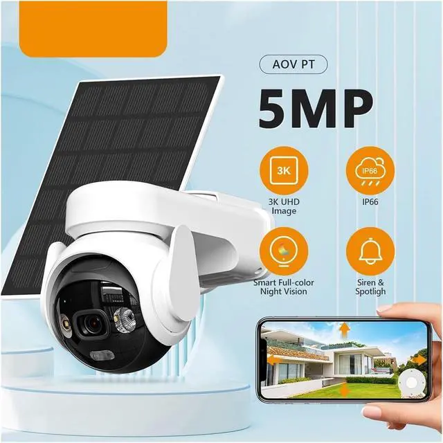 Alt view image 2 of 7 - 5MP Solar Powered 4G LTE WiFi PTZ Outdoor Security Camera, 360° View 10000mAh Battery AI Auto Tracking Surveillance Cam(EU Version AOV)