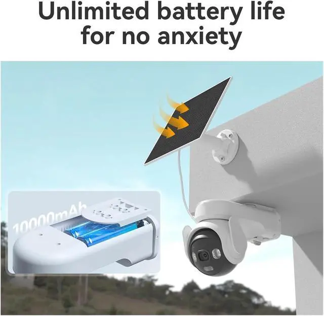 Alt view image 7 of 7 - 5MP Solar Powered 4G LTE WiFi PTZ Outdoor Security Camera, 360° View 10000mAh Battery AI Auto Tracking Surveillance Cam(EU Version AOV)