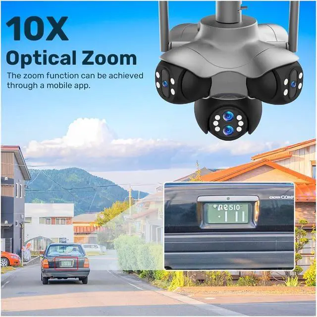 Alt view image 4 of 7 - 10K 30MP Outdoor WiFi PTZ Security Camera, 6-Lens 5-Screen 10X Zoom 360° AI Auto Tracking Surveillance Cam(EU,10X Zoom Cam 32G SD)