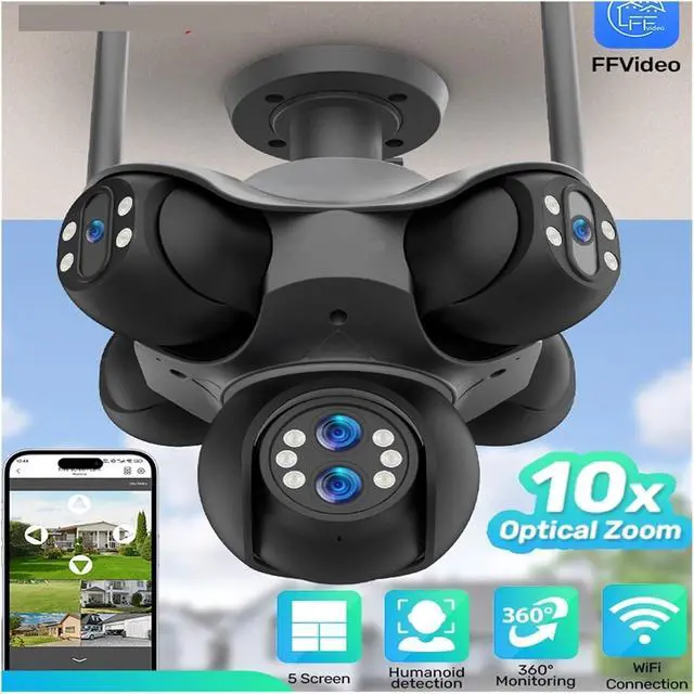Alt view image 3 of 7 - 10K 30MP Outdoor WiFi PTZ Security Camera, 6-Lens 5-Screen 10X Zoom 360° AI Auto Tracking Surveillance Cam(EU,10X Zoom Cam 32G SD)