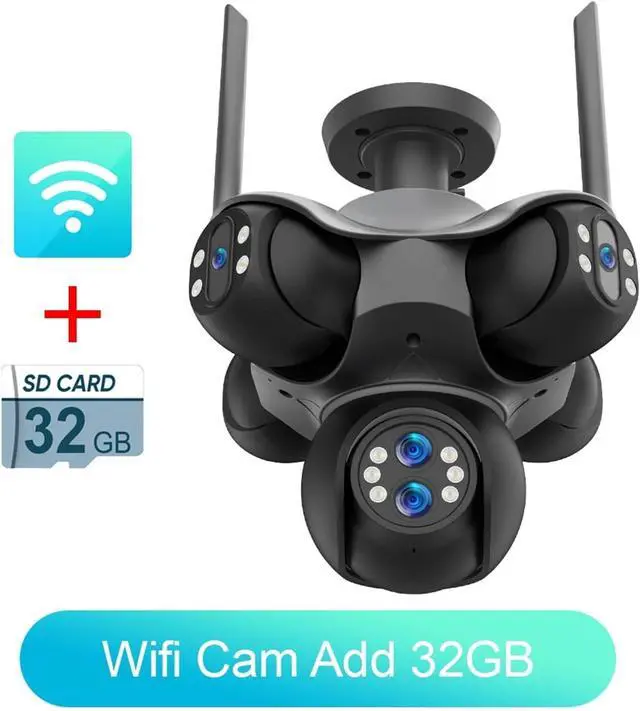 Alt view image 2 of 7 - 10K 30MP Outdoor WiFi PTZ Security Camera, 6-Lens 5-Screen 10X Zoom 360° AI Auto Tracking Surveillance Cam(EU,10X Zoom Cam 32G SD)