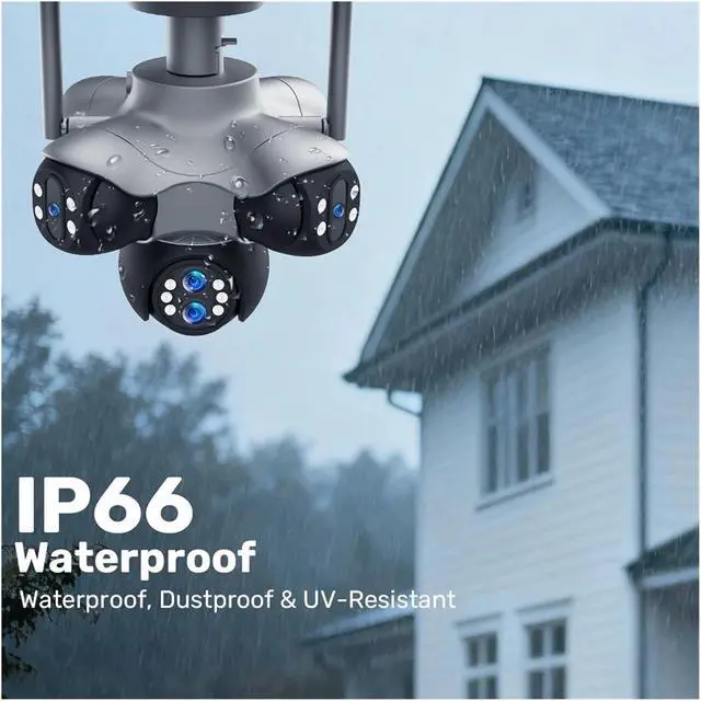 Alt view image 6 of 7 - 10K 30MP Outdoor WiFi PTZ Security Camera, 6-Lens 5-Screen 10X Zoom 360° AI Auto Tracking Surveillance Cam(EU,10X Zoom Cam 32G SD)