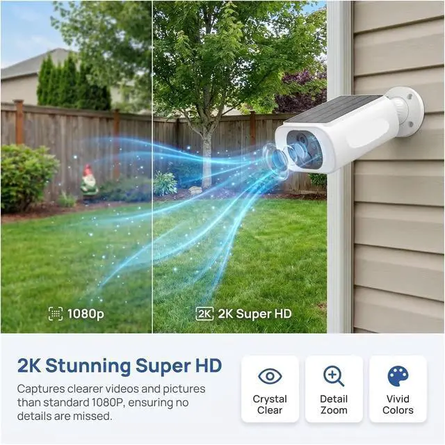 Alt view image 2 of 6 - 2K Wireless Solar WiFi Outdoor Security Camera, Built-in Rechargeable Battery with Humanoid Detection, Flash Alarm & Night Vision for All-Day Surveillance 5 Selling Points