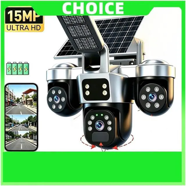 Alt view image 3 of 7 - 15MP 8K Triple Screen WiFi Solar Outdoor Security Camera, Wireless Surveillance Cam with Integrated Solar Lighting for All-Day Property Protection(WiFi Cam 128G Card)