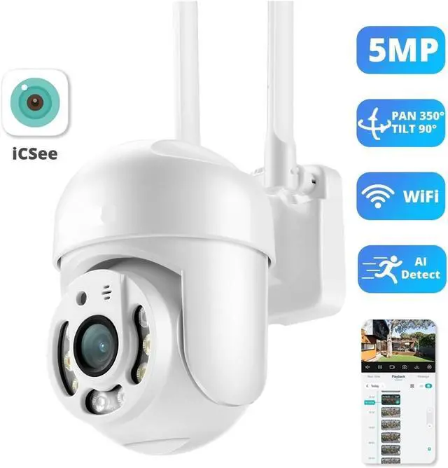 Alt view image 2 of 7 - 5MP WiFi PTZ Outdoor Security Camera, 5X Digital Zoom AI Human Detection Two-Way Audio Wireless Surveillance Cam(EU Plug,5MP NO TF Card)
