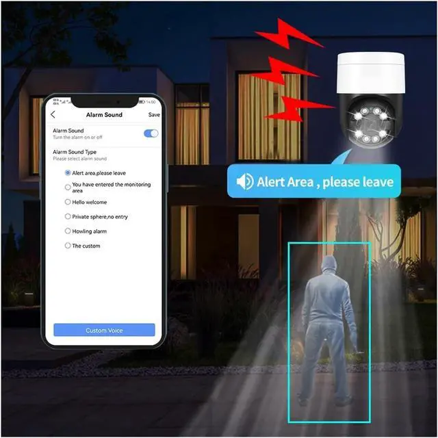 Alt view image 4 of 6 - 8MP 4K POE PTZ IP Security Camera, Outdoor CCTV Cam with AI Face Detection, Two-Way Audio, Full Color Night Vision, H.265 & ONVIF RTSP Protocol, Compatible with Xmeye App