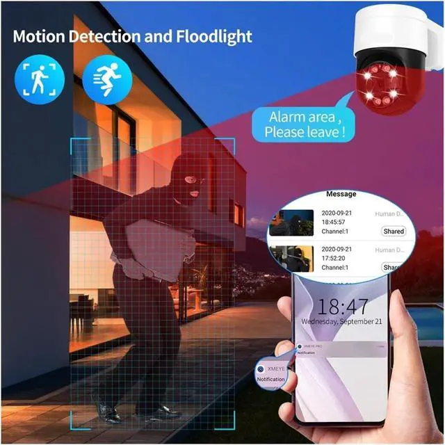 Alt view image 6 of 6 - 8MP 4K POE PTZ IP Security Camera, Outdoor CCTV Cam with AI Face Detection, Two-Way Audio, Full Color Night Vision, H.265 & ONVIF RTSP Protocol, Compatible with Xmeye App