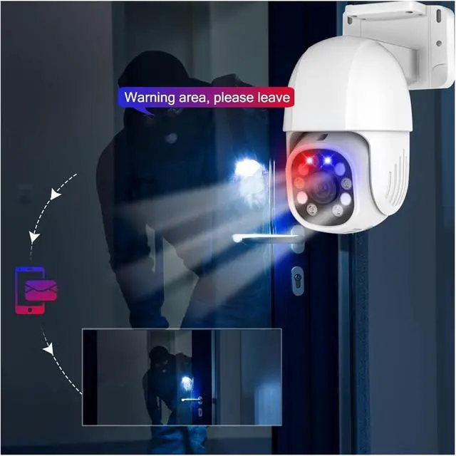 Alt view image 3 of 6 - 4K POE PTZ Surveillance IP Security Camera Red-Blue Warning Light 8MP/5MP/3MP Option Color Night Vision CCTV(3MP POE)