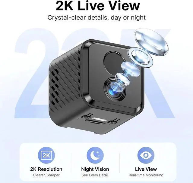 Alt view image 2 of 7 - Mini Hidden Camera 2K Mini Security Camera Wireless for Pet Dog Cat Monitor with Night Vision, 2.4 Ghz WiFi,Free Cloud Storage, No Need SD/TF Card, Hidden Cameras for Home Baby Office Room