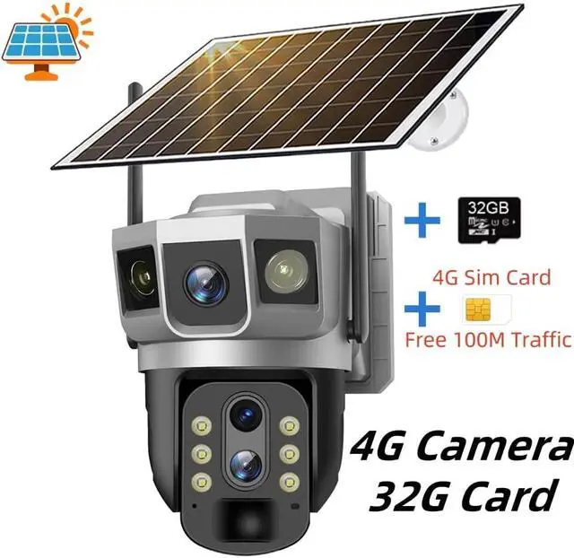 Alt view image 2 of 7 - 4G IP Camera with 4G Card 12MP 6K Triple Lens Triple Screens 10x Optical Zoom Motion Detect Night Vision Security Monitor(4G Camera 32G Card)