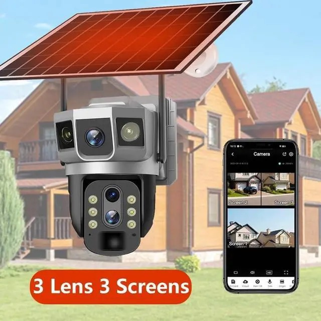 Alt view image 4 of 7 - 4G IP Camera with 4G Card 12MP 6K Triple Lens Triple Screens 10x Optical Zoom Motion Detect Night Vision Security Monitor(4G Camera 32G Card)