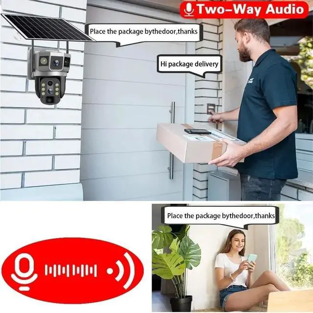Alt view image 7 of 7 - 4G IP Camera with 4G Card 12MP 6K Triple Lens Triple Screens 10x Optical Zoom Motion Detect Night Vision Security Monitor(4G Camera 32G Card)