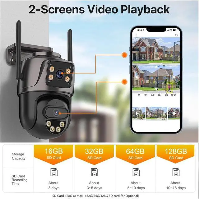 Alt view image 6 of 6 - Outdoor 4G SIM Card IP Camera Dual Screen Outdoor PTZ Camera Auto Tracking Security Video Surveillance ICsee(EU Plug)